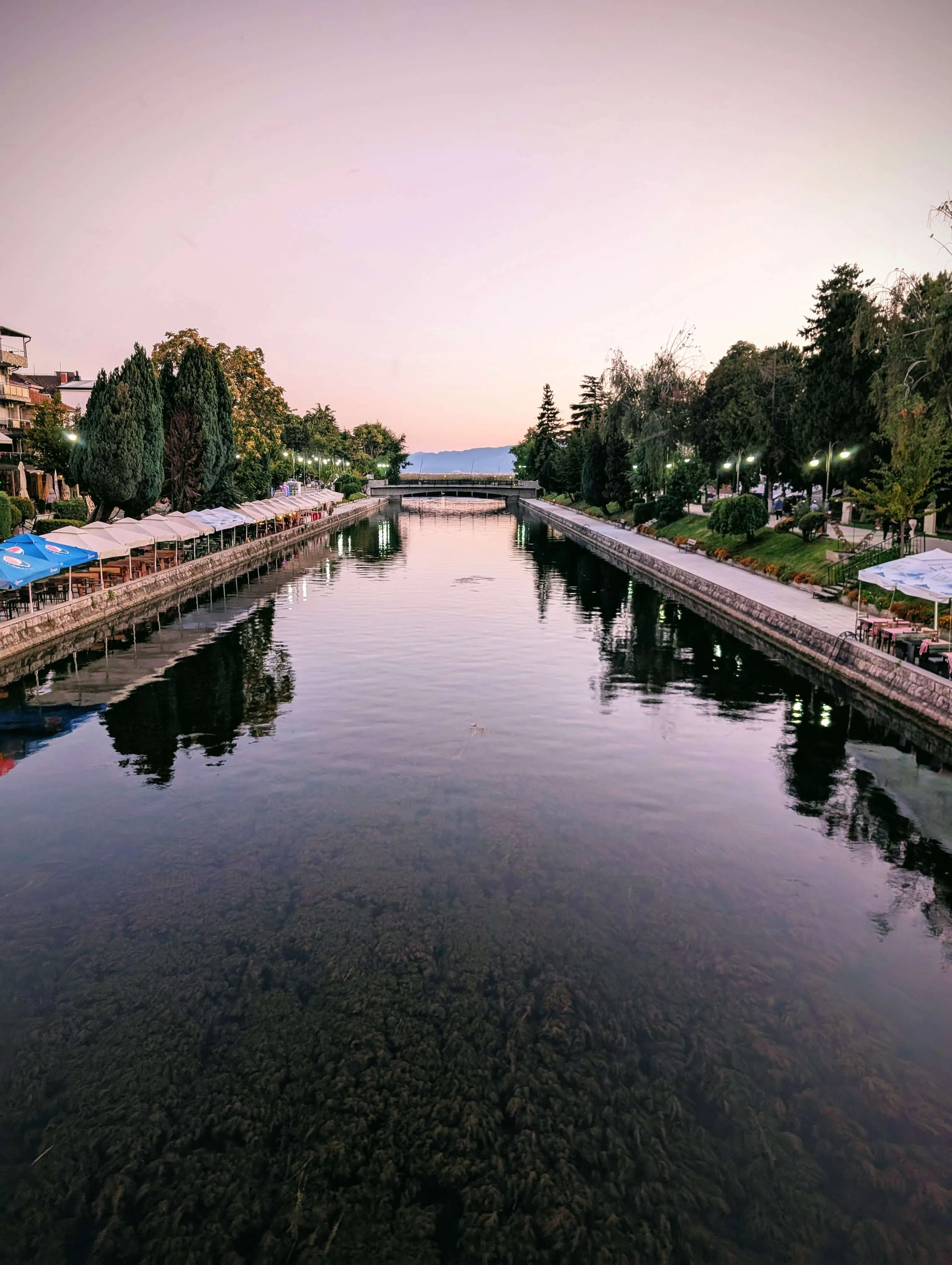 A view over river Drim taken on a sunset in Struga.