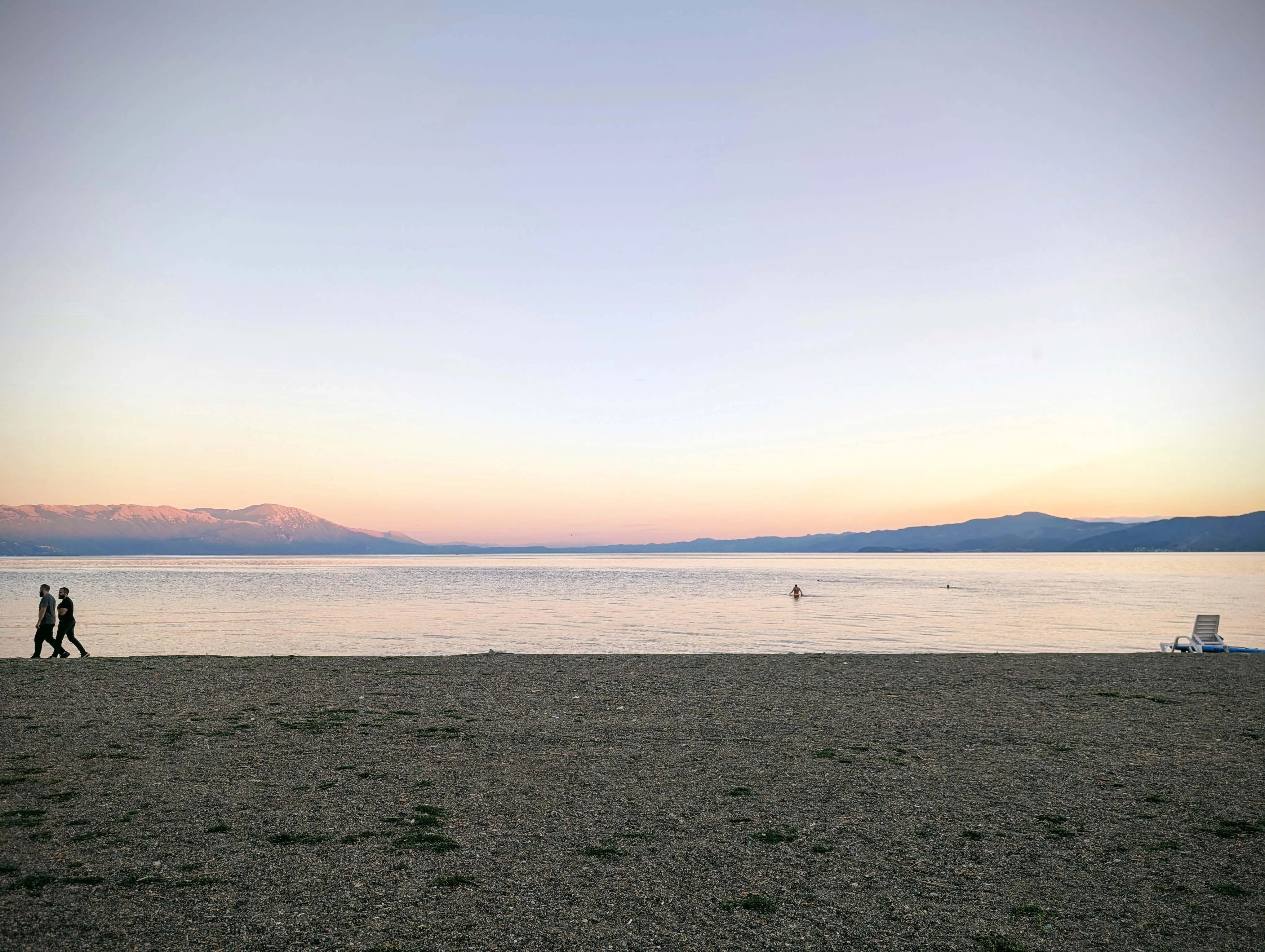 A sunset view from Struga with a view on Ohrid Lake and mount Galicica.